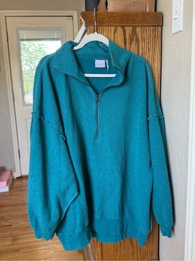 URBAN OUTFITTERS Teal Half-Zip Fleece Sweater